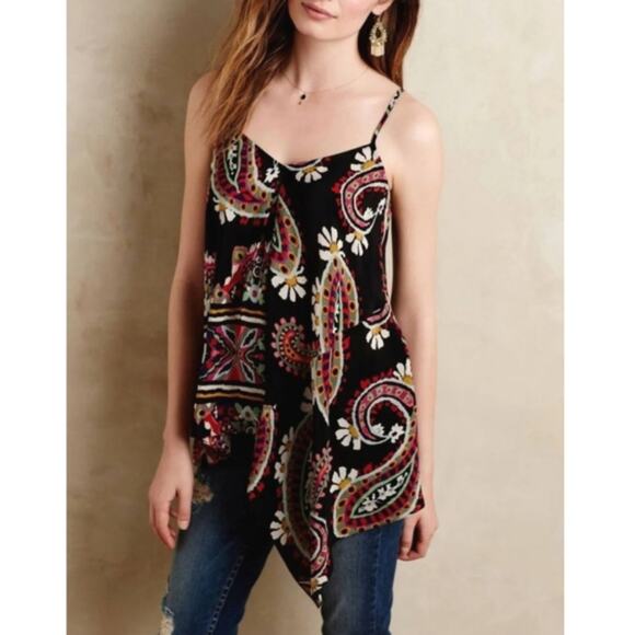 Anthropologie HD in Paris Silk Paisley Sleeveless Floral Asymmetrical Top Size 6 - Picture 1 of 11